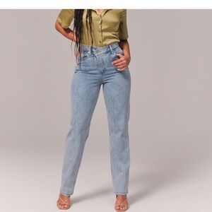 Abercrombie 90s slim straight high rise cross over front jean